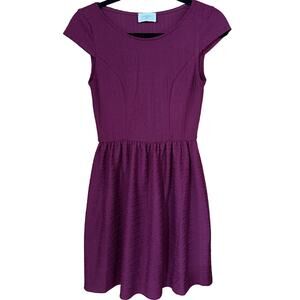 Everly Purple Textured Fit & Flare Skater Dress Short Sleeve Women’s Size S